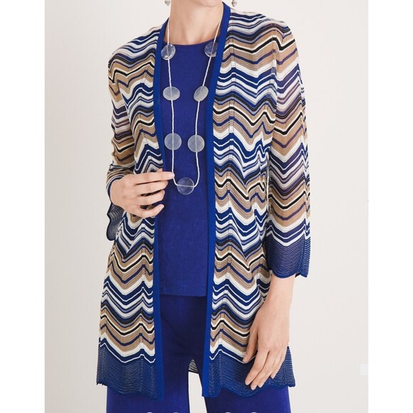 Chico's Sweaters - CHICO'S Travelers Zig Zag Stitch Cardigan Sweater Jacket Seafaring Blue Small